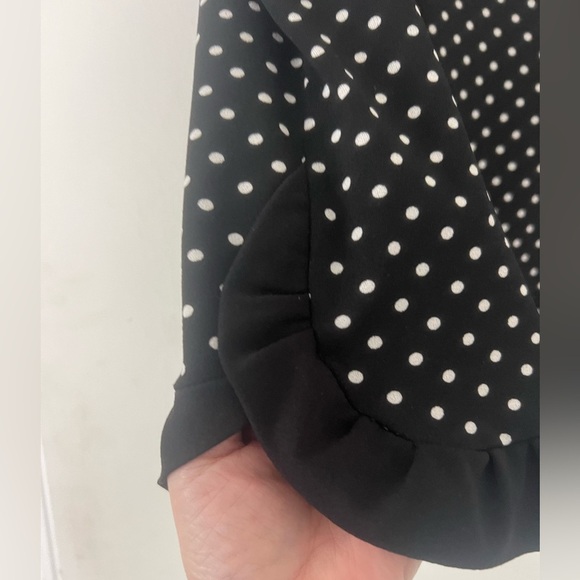 Polka Dot Black Top size S with ruffle detail (J145) - Picture 2 of 9